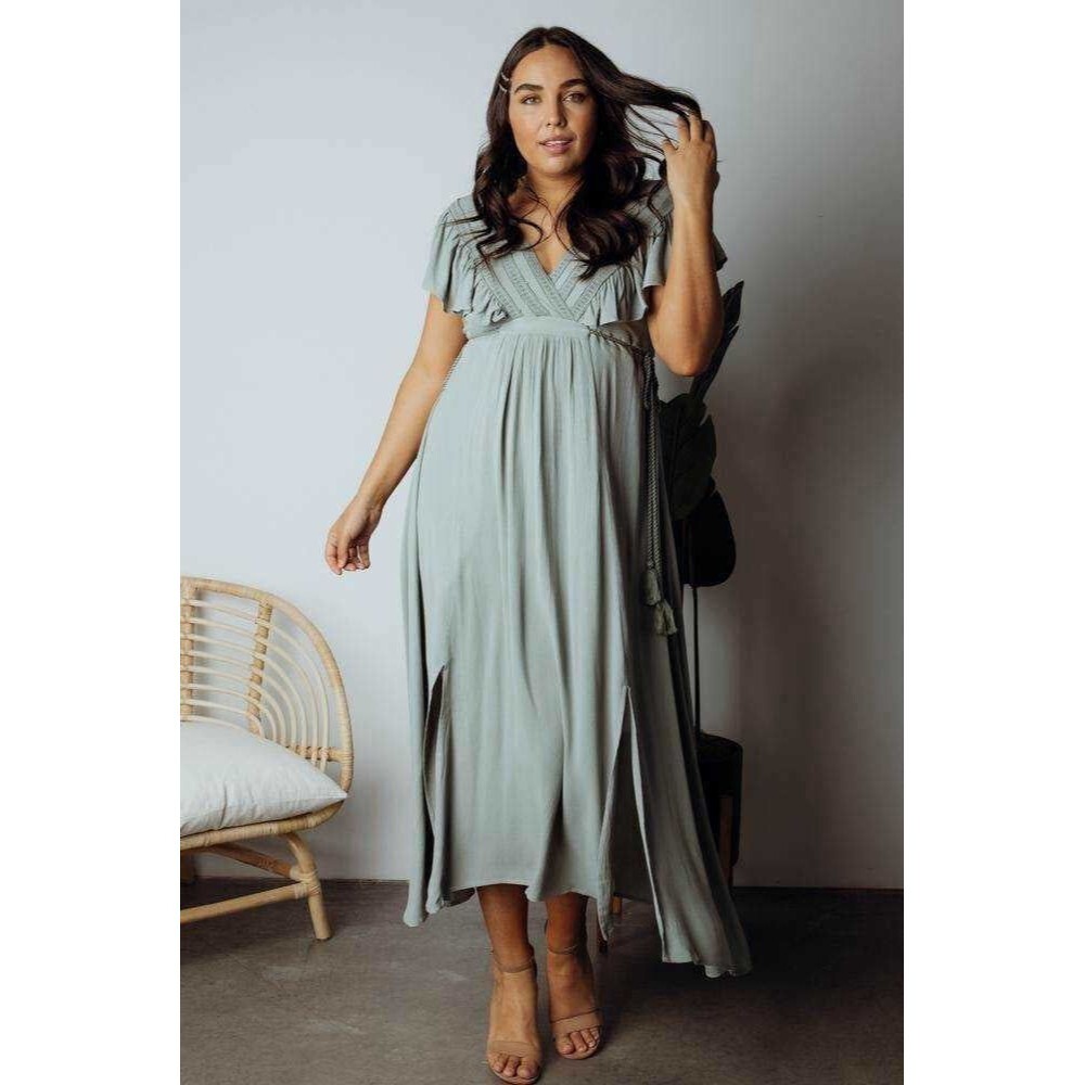 Baltic Born Sage Green Maxi Dress with Tassel Tie